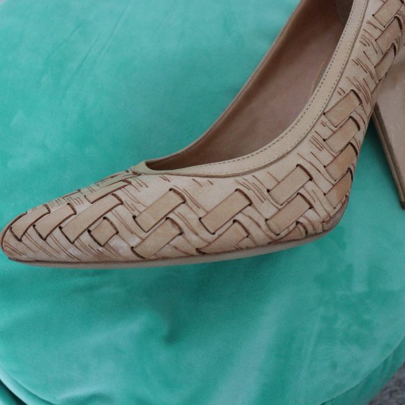 🌏 Cavallini - Rare Basket weave Italian Leather Heels Pumps - Size 40 / 10 US - Picture 3 of 9